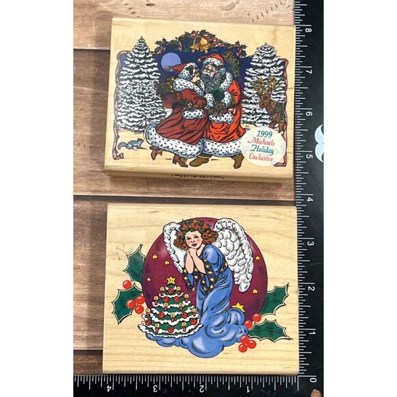 1999 INKADINKADO 2 CHRISTMAS WOODMOUNTED RUBBER STAMPS BY CYNTHIA LYSONSKI ANGEL - Picture 2 of 7